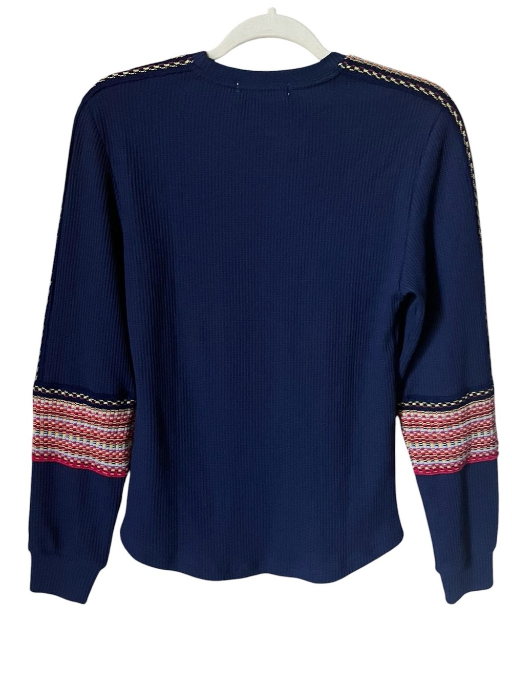 Natural Life Waffle Knit Thermal Top Boho Stripe Sleeve Navy Blue Medium NWT - Picture 3 of 6